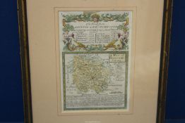 A framed and mounted old Road map 'The Road from Bristol to Westchester', map size 7 1/4" x 5".