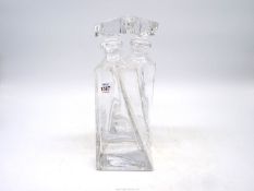 A pair of 'Lovers Decanters' crystal glass decanters, each decanter 11" tall x 4" wide,