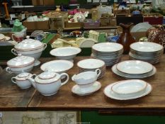 A large quantity of Baden Porcelain Art Deco white china with red/orange and gold banding to