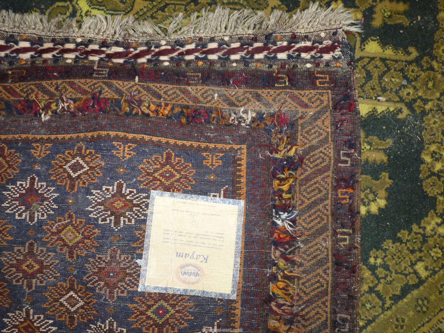 A Kayam Prayer rug, the border having hand stitched geometric detail, 45'' x 34''. - Image 4 of 5