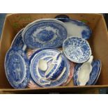 A quantity of blue and white china including Spode "Italian" tea plates etc plus one pink and white