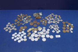 A box of foreign coins including 5 Kopecks Russian coin 1833, 1 cent Republic of Liberia 1896,