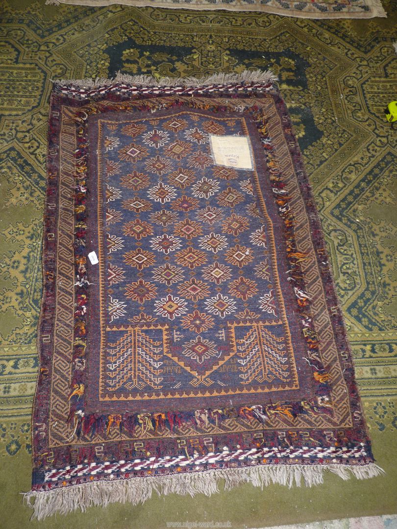 A Kayam Prayer rug, the border having hand stitched geometric detail, 45'' x 34''. - Image 3 of 5