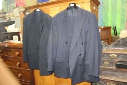 Two blue double breasted gent's suits, Pure wool, one Yves Saint Laurent,
