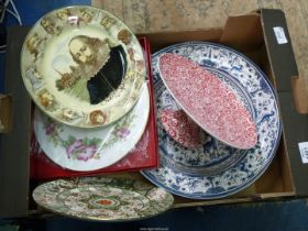 A quantity of china including boxed Spode cake plate, Royal Doulton "Shakespeare" plate,