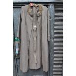 A vintage ladies costume coat and dress with belt by 'Holden' in beige light weight twill fabric,