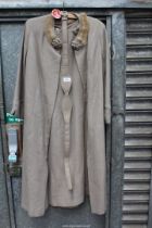 A vintage ladies costume coat and dress with belt by 'Holden' in beige light weight twill fabric,