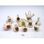 A small quantity of crested ware to include "model of Flemish bottle Ostende Museum'', Birmingham,