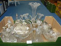 A quantity of glass including epergne a/f, claret jug, bells, preserve pot with silver lid etc.