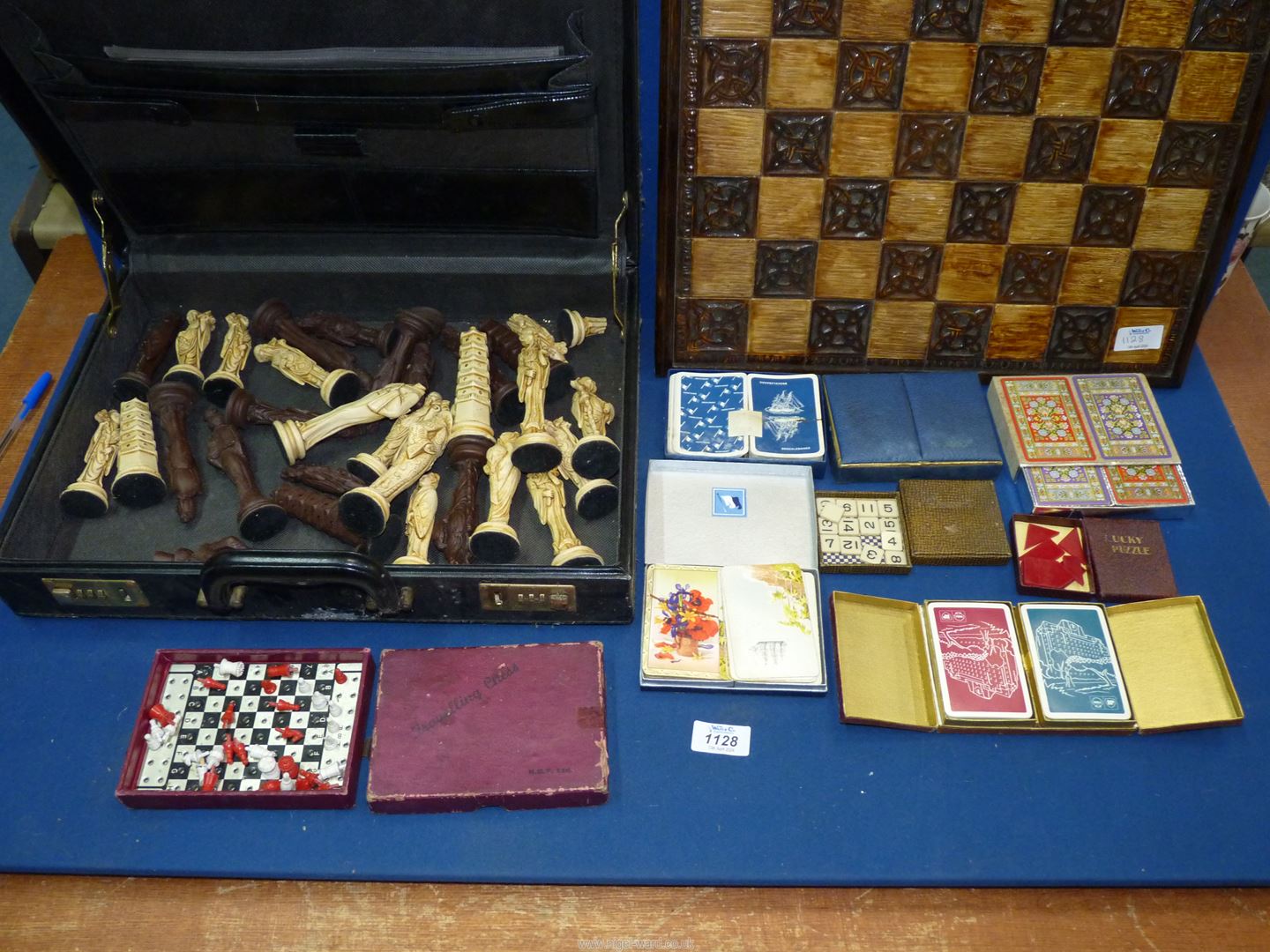 A quantity of games including; Chess board having pottery tiles and pieces (incomplete a/f), - Image 2 of 2