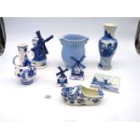 A quantity of blue & white china to include; Oriental baluster vase,