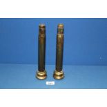 A pair of brass Trench Art candlesticks, 10" high.