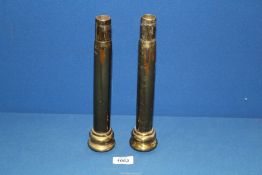 A pair of brass Trench Art candlesticks, 10" high.