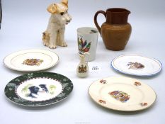 A small quantity of china including Donegal china Terrier figure, Cadbury's jug, WW1 Victory beaker,