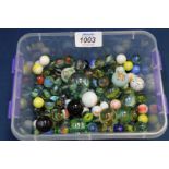 A box of marbles, various sizes.