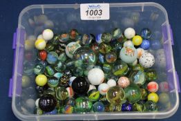 A box of marbles, various sizes.