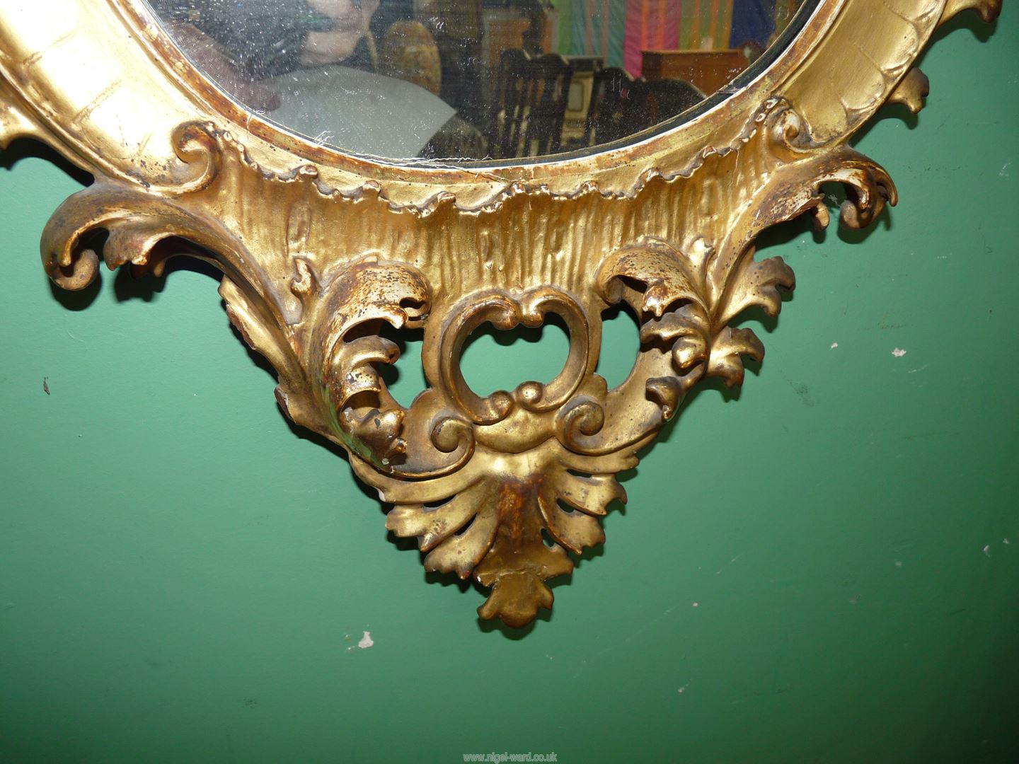 A large old Gesso and giltwood framed wall mirror with slight losses, 37" x 25" approx. - Image 4 of 13