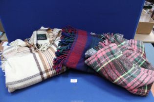 Three pure wool blankets; two by 'Burkraft' and the other by 'Borderglen' a/f.