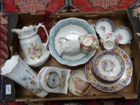 A quantity of china to include; Aynsley 'Wild Tudor' clock and vase, Portmeirion jug,