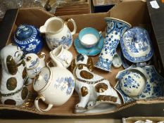 A quantity of miscellaneous china to include a Delft vase, Staffordshire 'Gibsons' teapot,