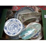 A quantity of china including 'Blue Onion' soup plates, Clarice Cliff leaf dish,