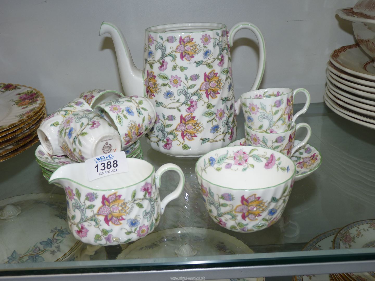 A Minton 'Haddon Hall' part coffee set to include; 6 cups & saucers, sugar bowl,