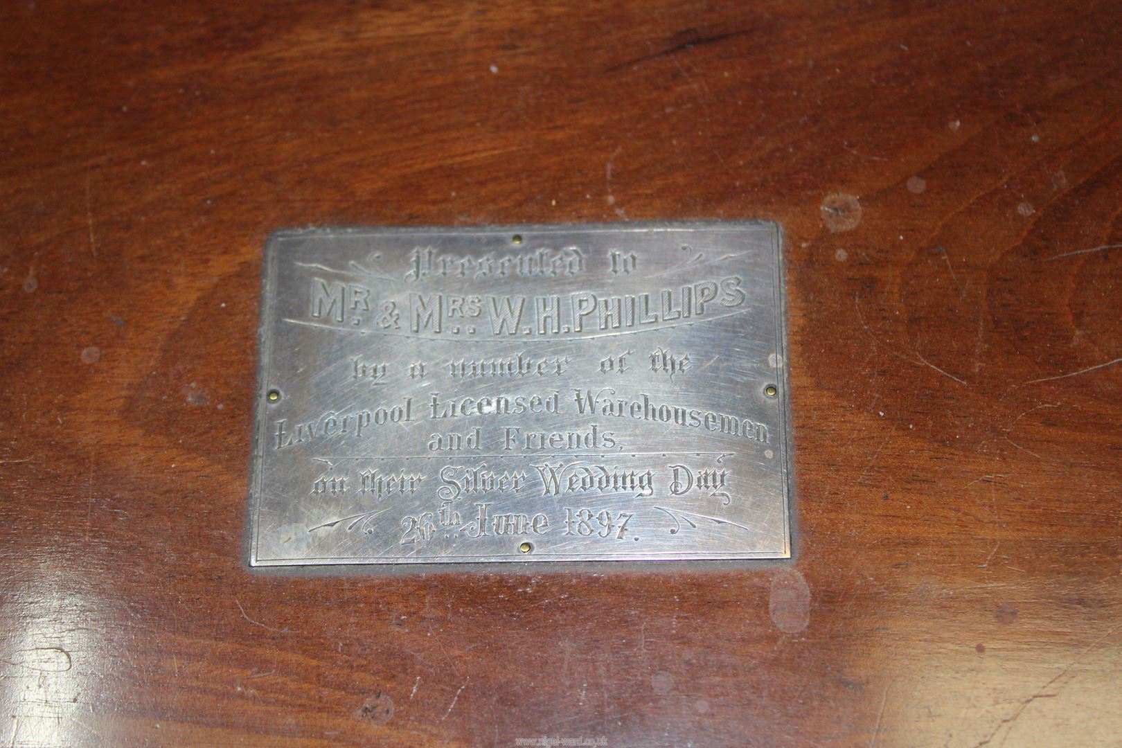 Two Mahogany/Satinwood Boxes having interior trays, one having plaque 'Presented to Mr & Mrs W.H. - Image 2 of 3