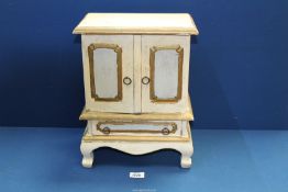 A vintage miniature country made rustic Cabinet comprising base drawer below double panel doors