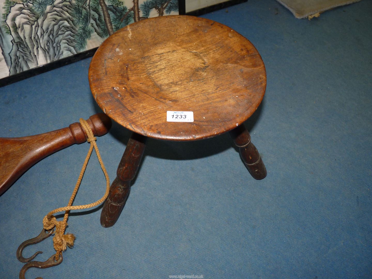 A milking stool and a wooden Yoke, 37 1/2" long. - Image 2 of 3