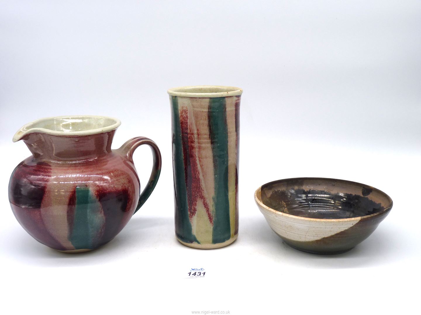 Four pieces of Studio Pottery including jug, vase, - Image 3 of 3