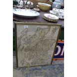 A framed vintage Scottish map stuck on cloth, 24'' x 29 1/2'' high,