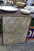 A framed vintage Scottish map stuck on cloth, 24'' x 29 1/2'' high,