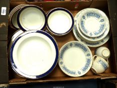 A quantity of blue ''Ridgways'' and Sheridan dinnerware.