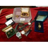 A small quantity of cufflinks, Seiko ladies wristwatch etc.