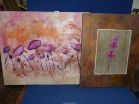A large unframed Oil on canvas depicting Poppies, along with an unframed floral Oil on canvas,