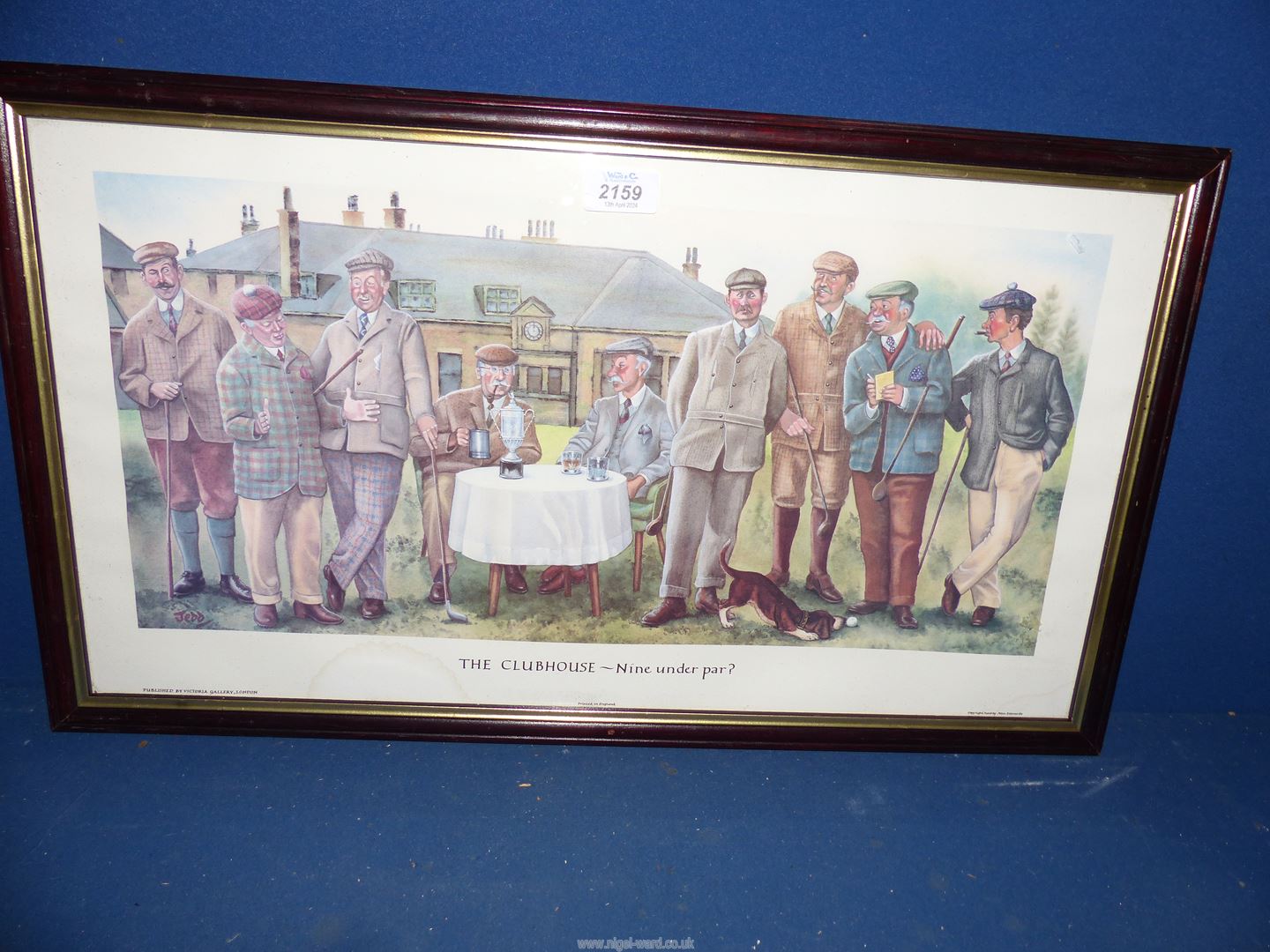 A framed Golfing Print titled 'The Club House - Nine Under Par', signed 'Jedd'. - Image 2 of 2