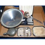 A quantity of metals including; James Dixon & Sons Pewter teapot, silver plated ladle,