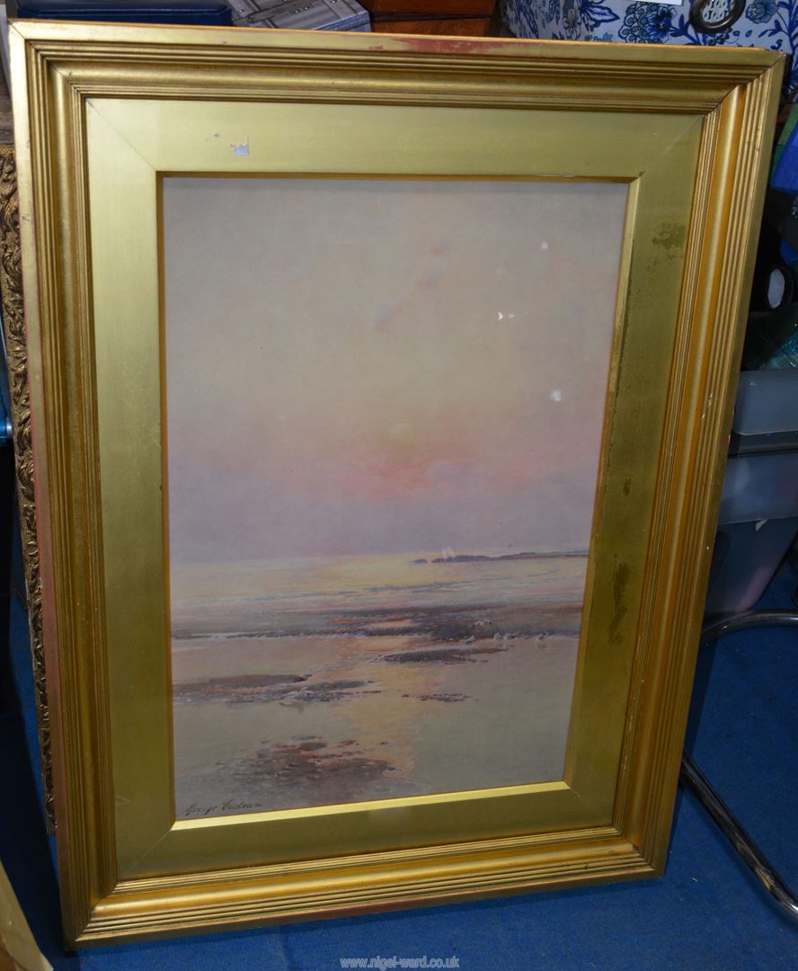 A large gilt framed and mounted Watercolour titled 'Now Sinks The Sun', signed lower George Cockram, - Image 6 of 11