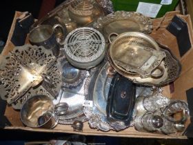 A quantity of EPNS including 'Baroque' by Wallace tray, cruet set, rose bowl etc.