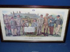 A framed Golfing Print titled 'The Club House - Nine Under Par', signed 'Jedd'.