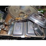 A quantity of Silver plate including serving dishes, galleried tray,