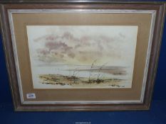 A framed and mounted Watercolour depicting a seascape, no visible signature.