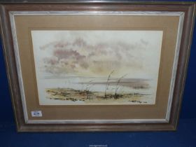 A framed and mounted Watercolour depicting a seascape, no visible signature.