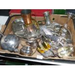 A quantity of plated items including trays, jugs, sauce boat, teapots etc.