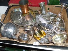 A quantity of plated items including trays, jugs, sauce boat, teapots etc.