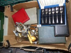 A quantity of cutlery (some cased) including;
