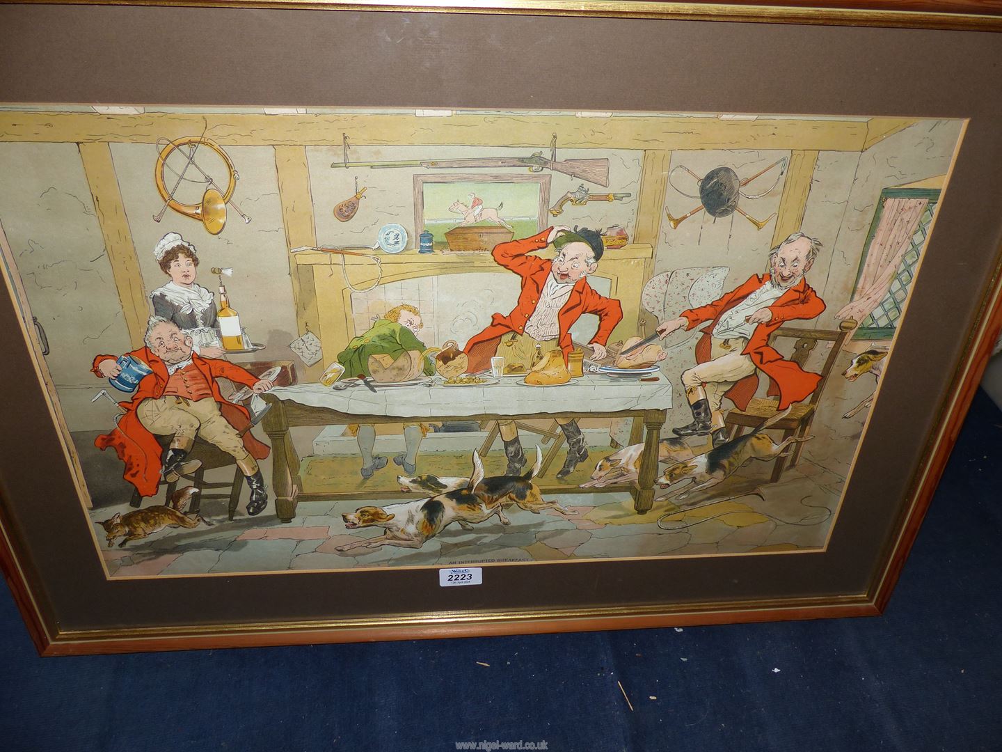 A large framed and mounted Print titled 'An Interrupted Breakfast'.