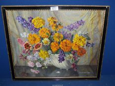 A framed Still life titled Verso "A Study in Gold" signed lower right Gwen Whicker 21 1/2" X 17