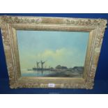 A signed David Osborne Oil on board depicting a British harbour scene, framed, 20 1/2" x 17".