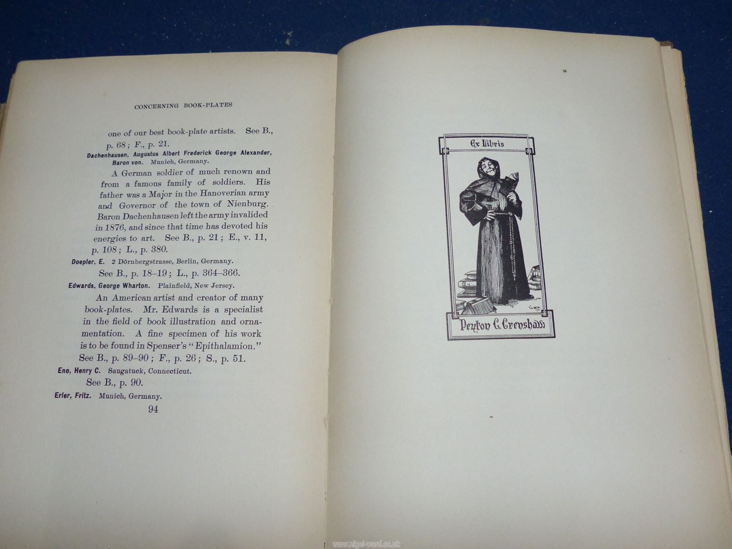 'Concerning Book Plates' for collectors by Zella Allen Dixson, plus an Ex Libris First Edition, a/f. - Bild 4 aus 6